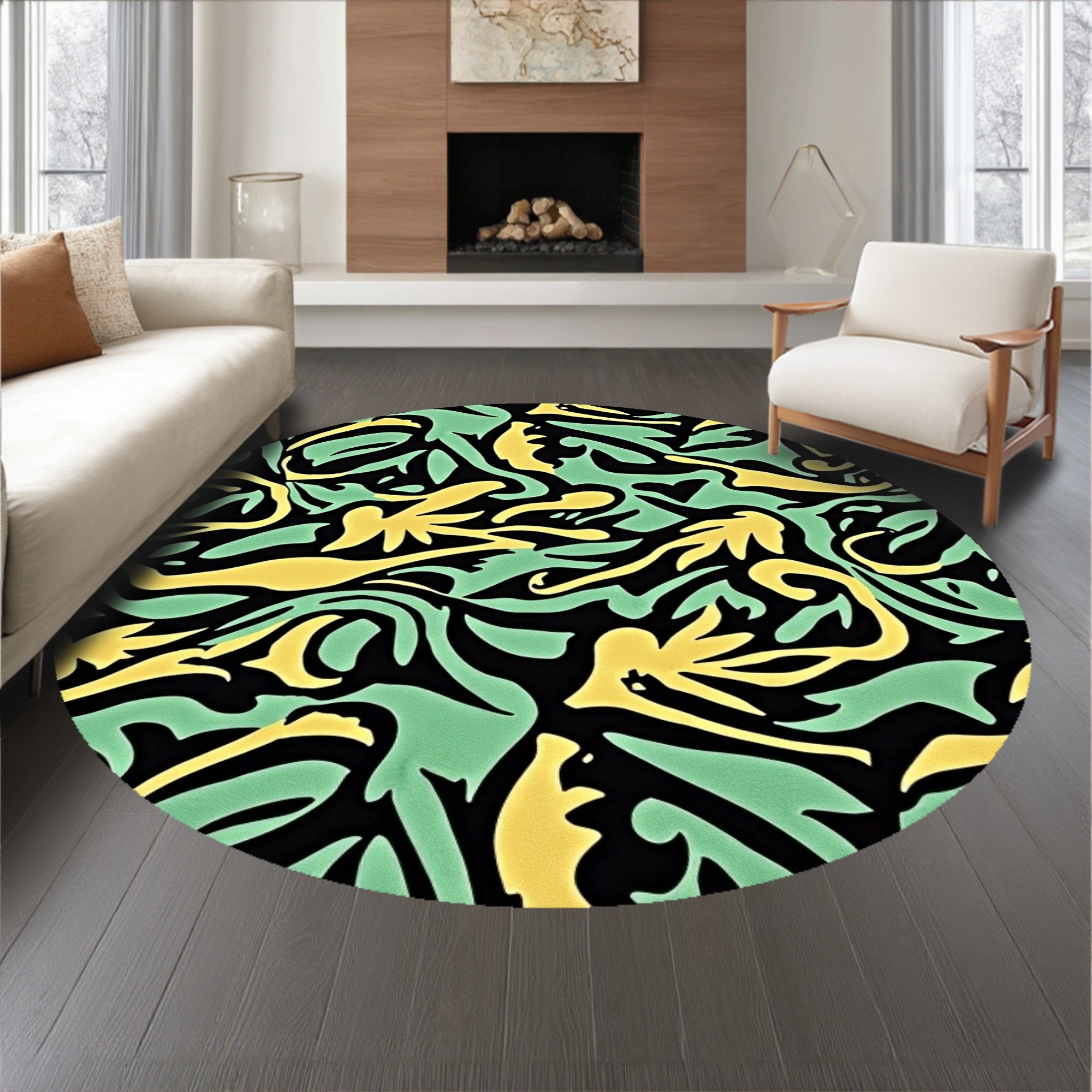 Fresh Palm Frond Mosaic with Abstract Interlocking Festive(Black)