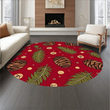 Winter Pine Cone Scatter Design Floor with Evergreen Branch Motifs(Red)