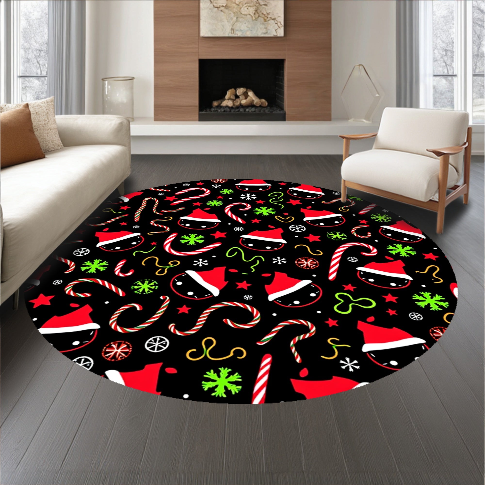 Festive Cats Illuminated with Whimsical Holiday Motifs and Twinkling Accents(Black)