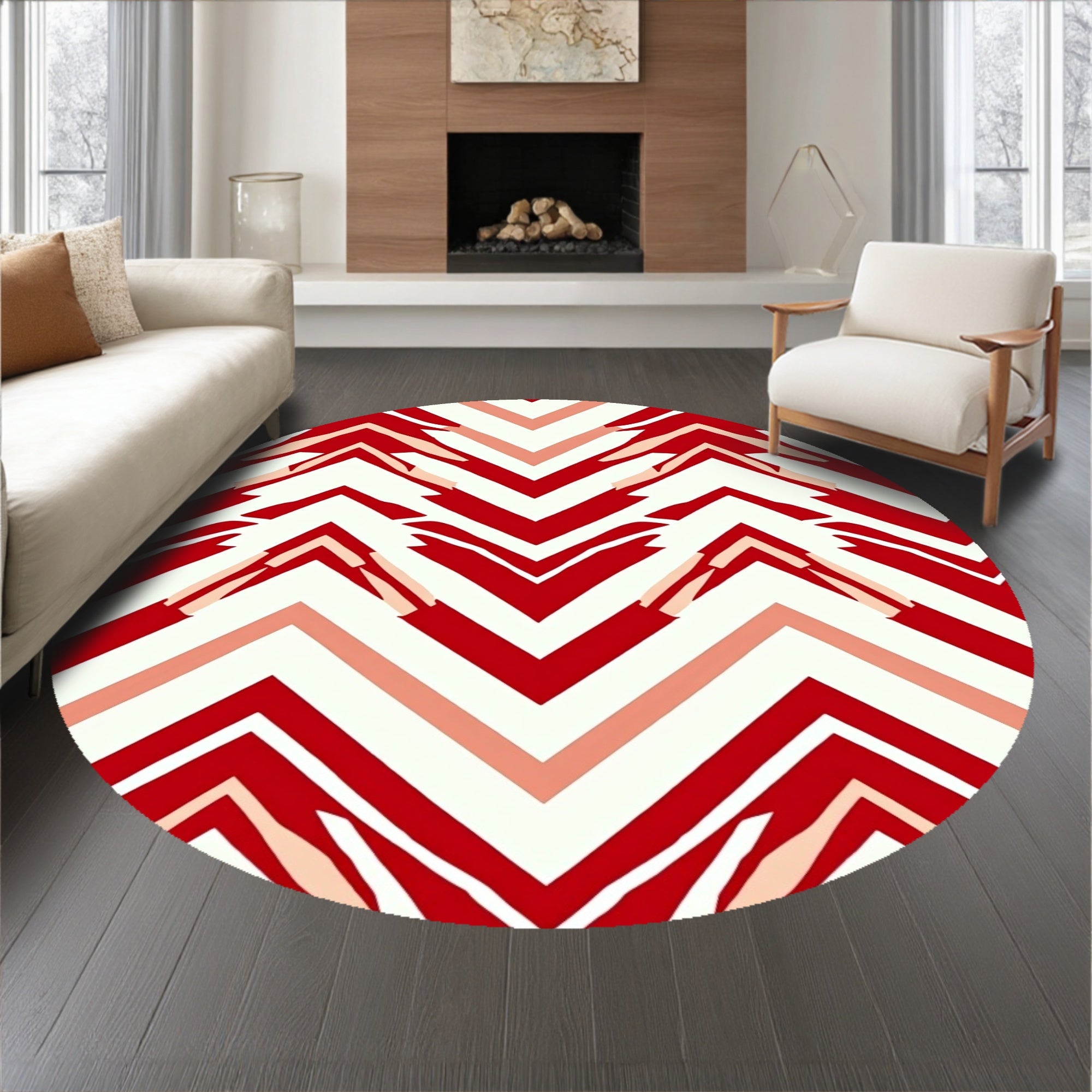 Elegant Chevron Design Featuring Symmetrical Festive Motifs(Red)