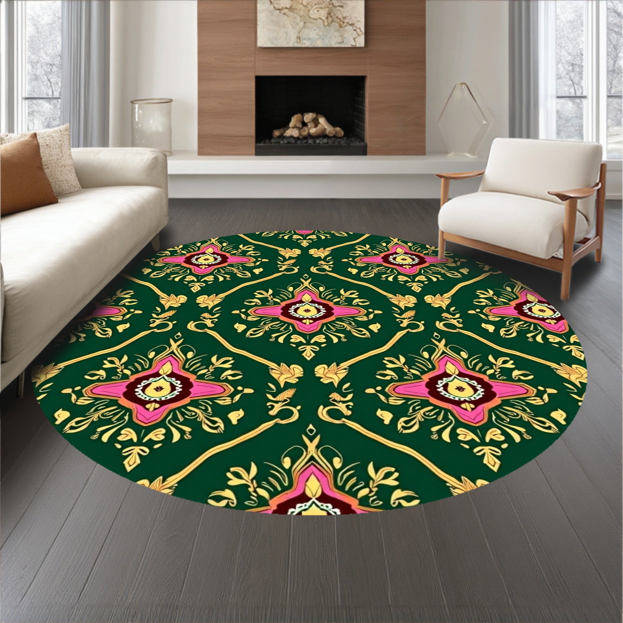Heritage Holiday Floral Damask Pinecone Scrollwork Interlocking(Green)