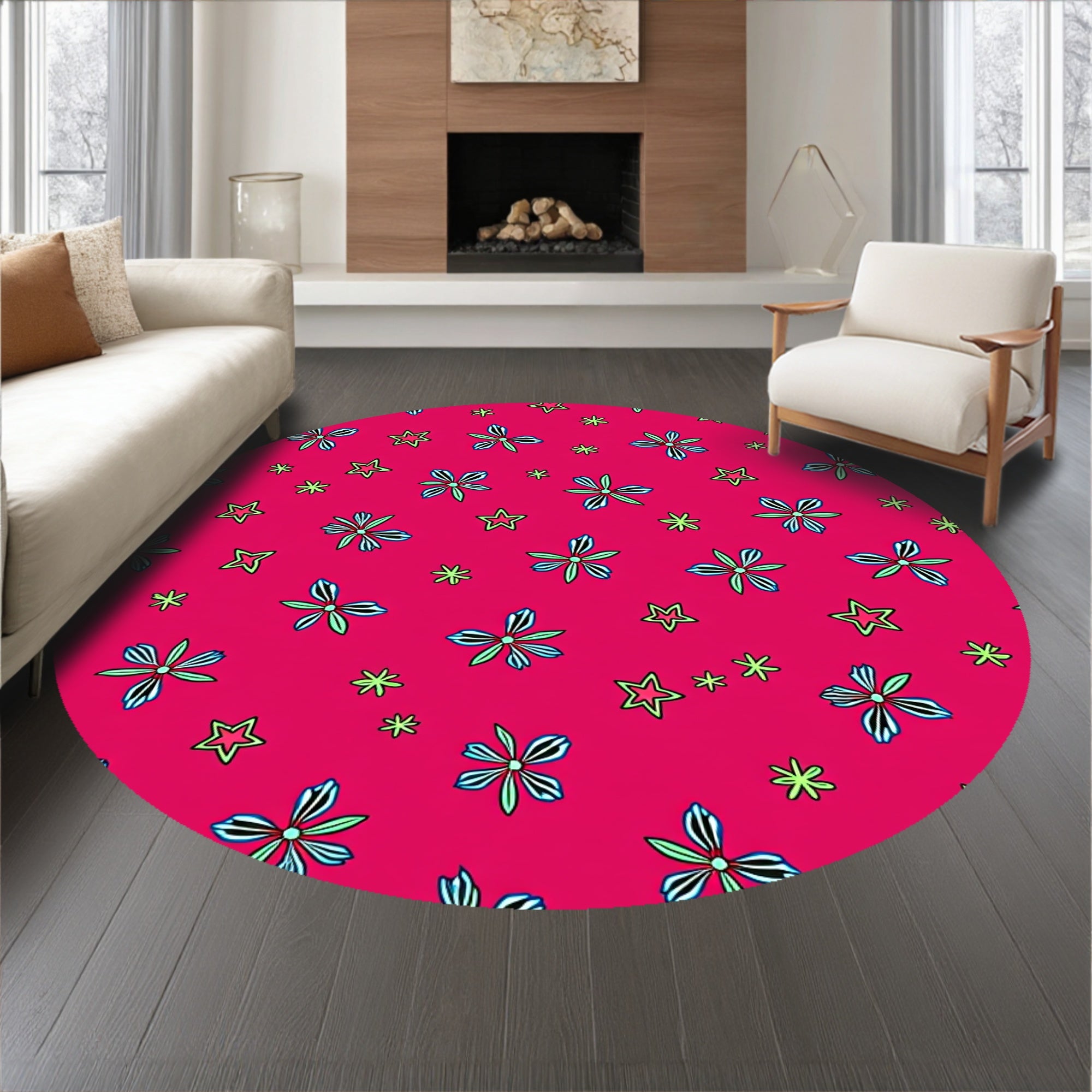 Festive Holly Blossom Traditional Decorative Flooring Accent(Pink)