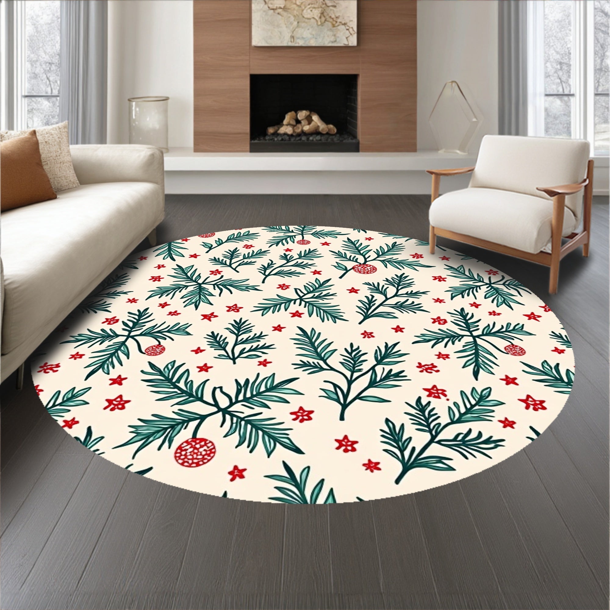 Holly Leaves and Bauble Medley with Vintage Nordic Accents(Beige)