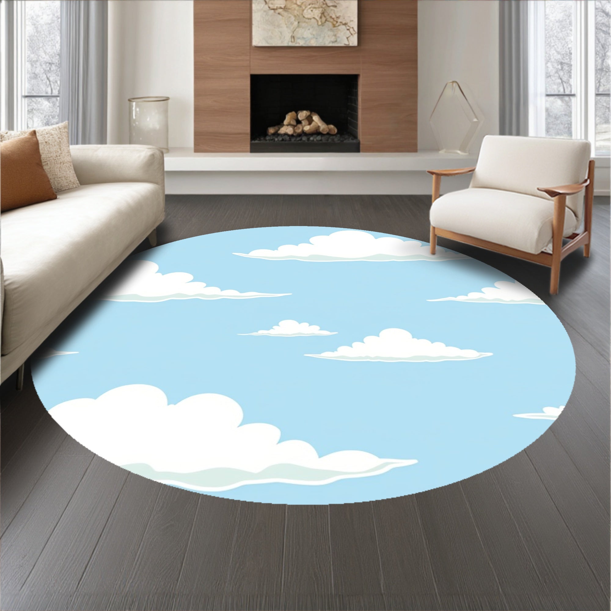 Cumulus Cloud Formation Accent with Dreamy Sky Motifs(Blue)