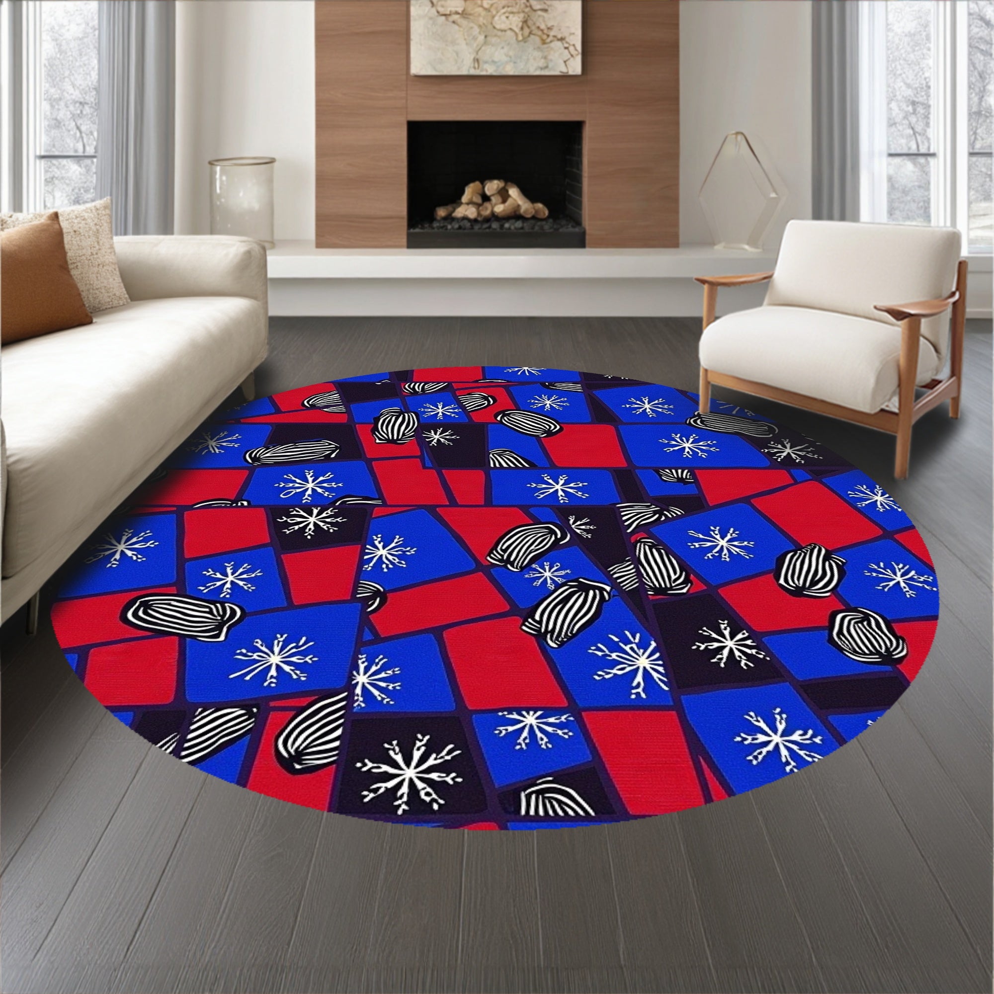 Holiday Checkered Forest with Snowy Starburst and Pinecone(Red)