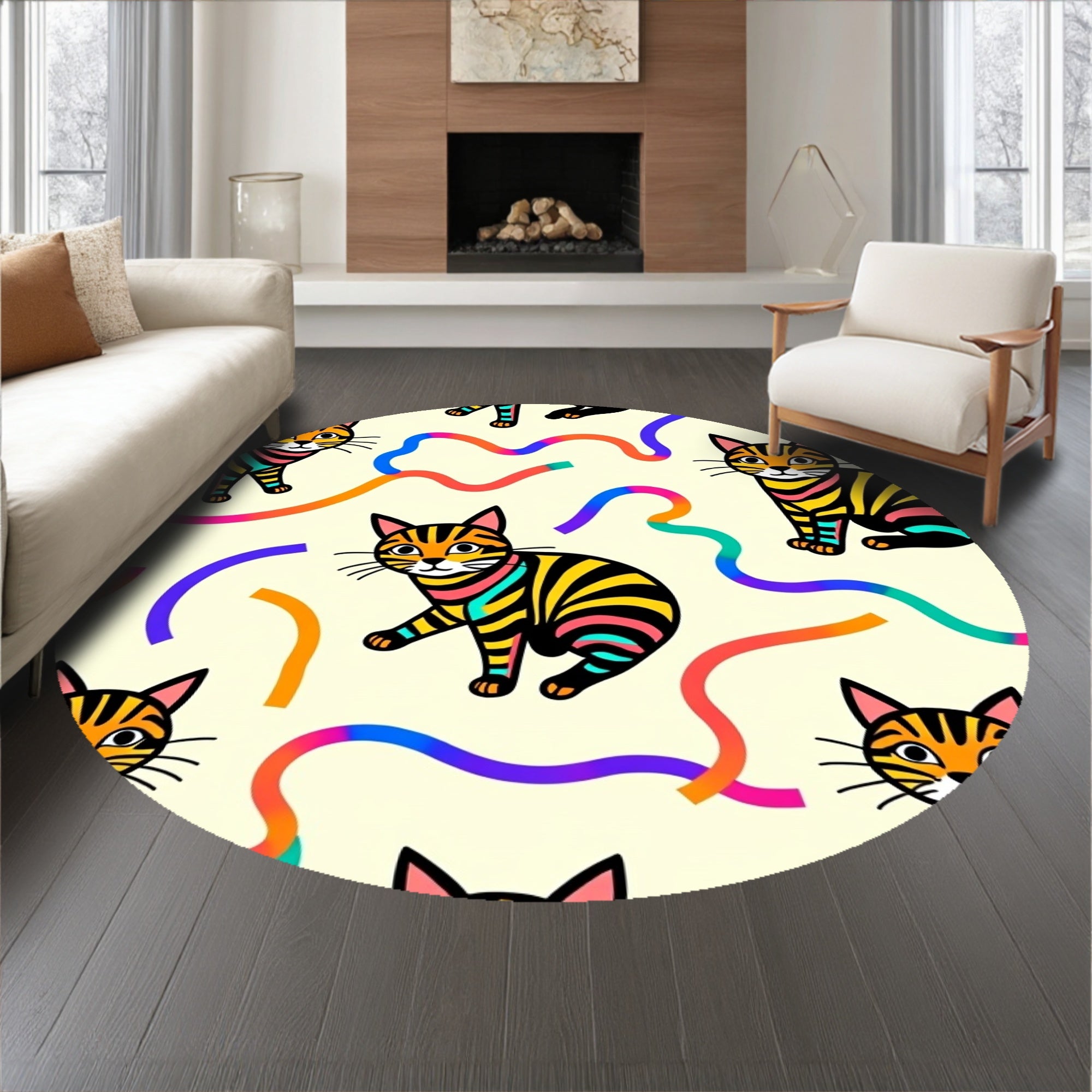 LED Enhanced Tabby Cat Portrait featuring Vibrant Paw Prints(Black)