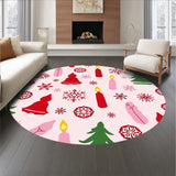 Festive Gnome Snowflake Medallion Doormat with Holiday Candles Design(Pink)
