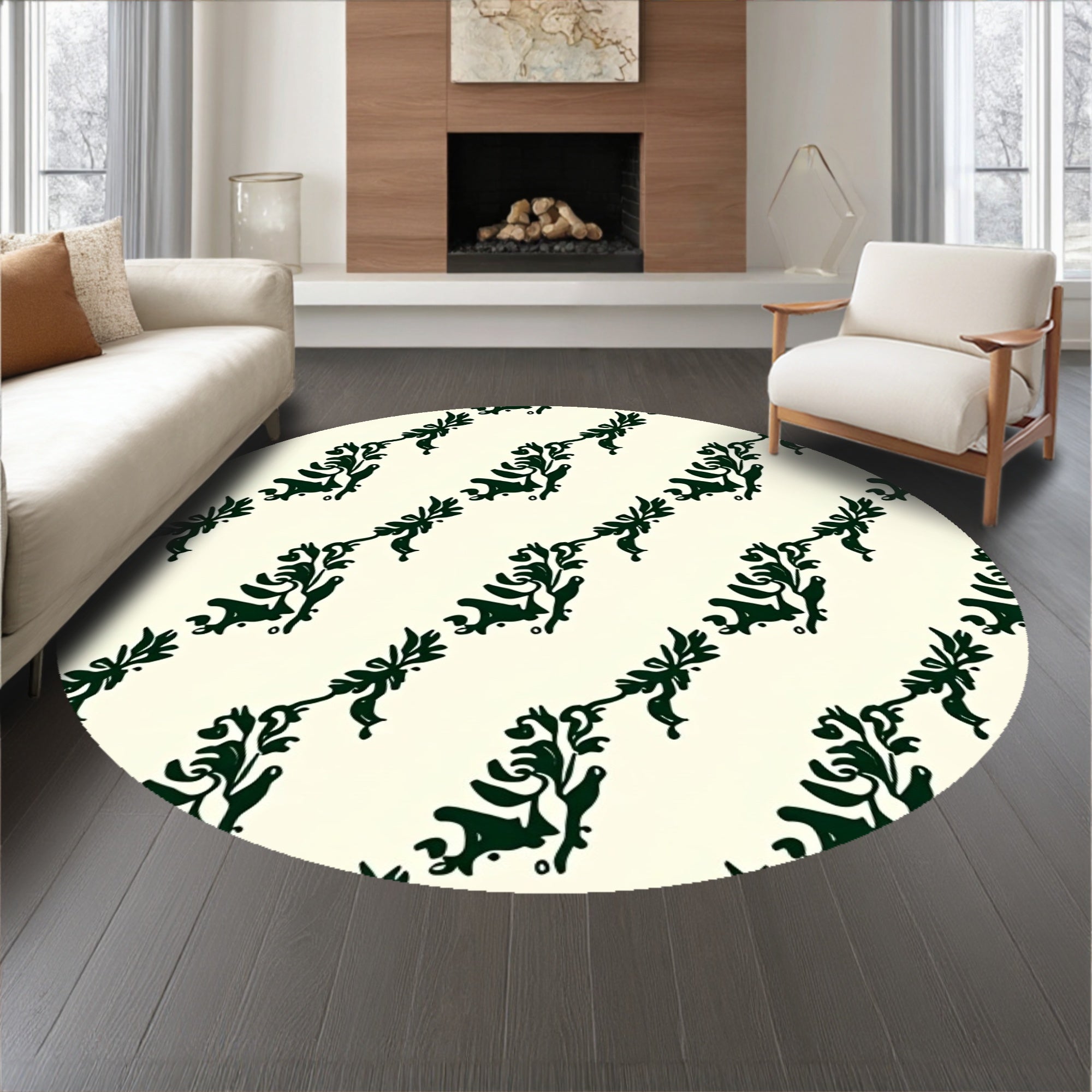 Classic Damask Scrollwork with Floral Motifs (Green) - ODIKA