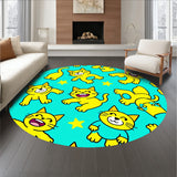 Cartoon Tabby Cat Characters Themed Area Floor with Fun Graphics(Yellow)