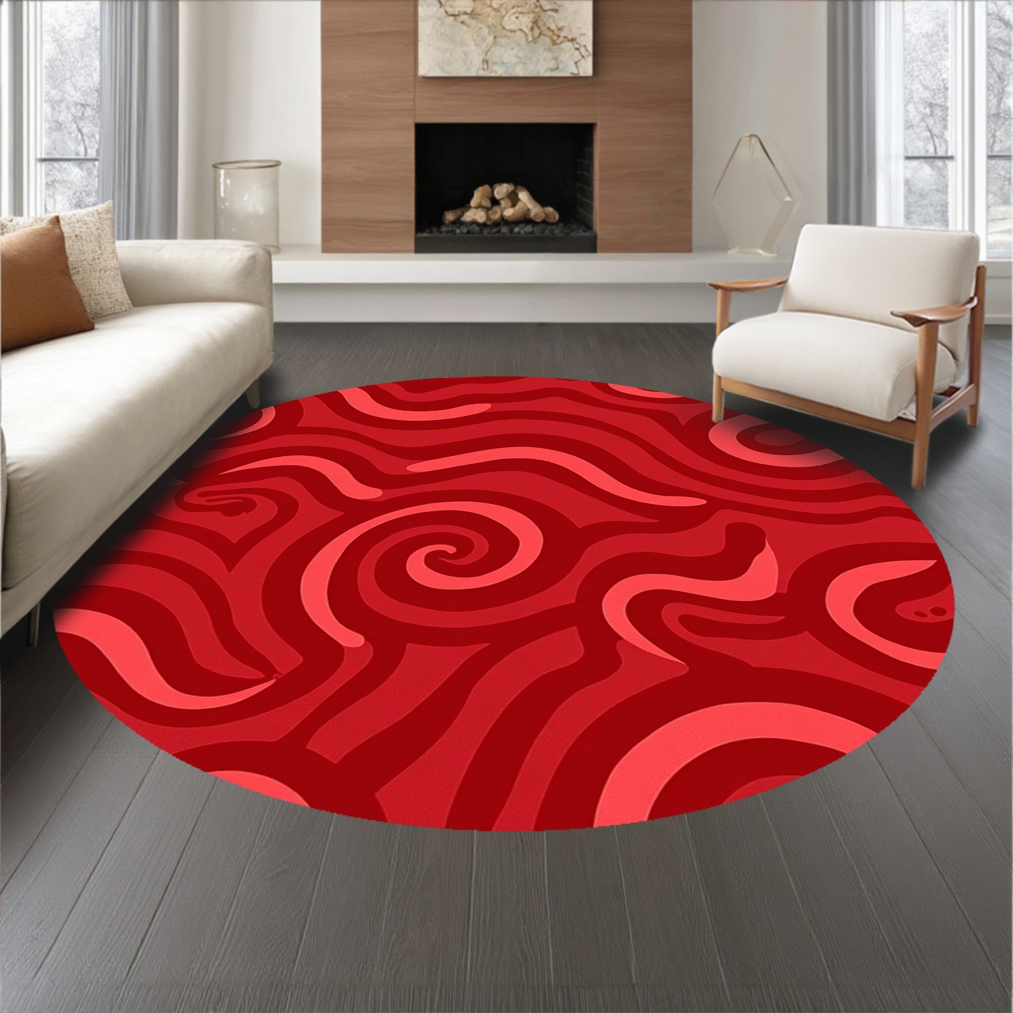 Vibrant Spiral Swirl Design Featuring Bold Interlocking Curves(Red)