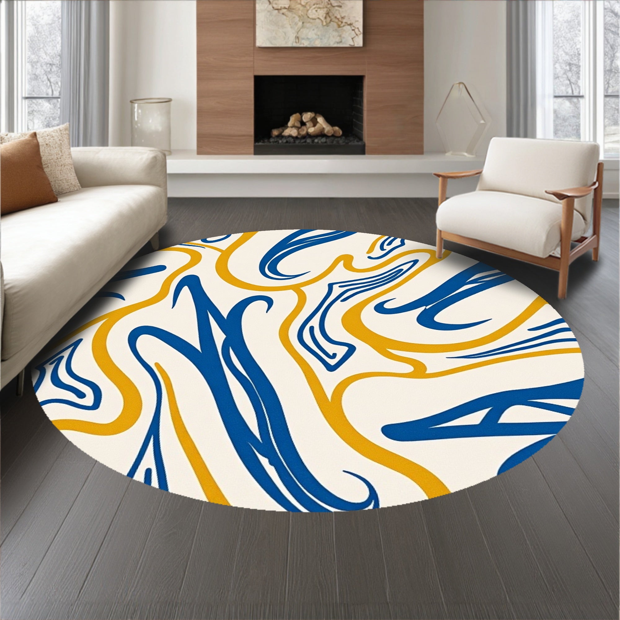 Winter Marbled Stream with Golden Ripple Interlocking Accents(Blue)