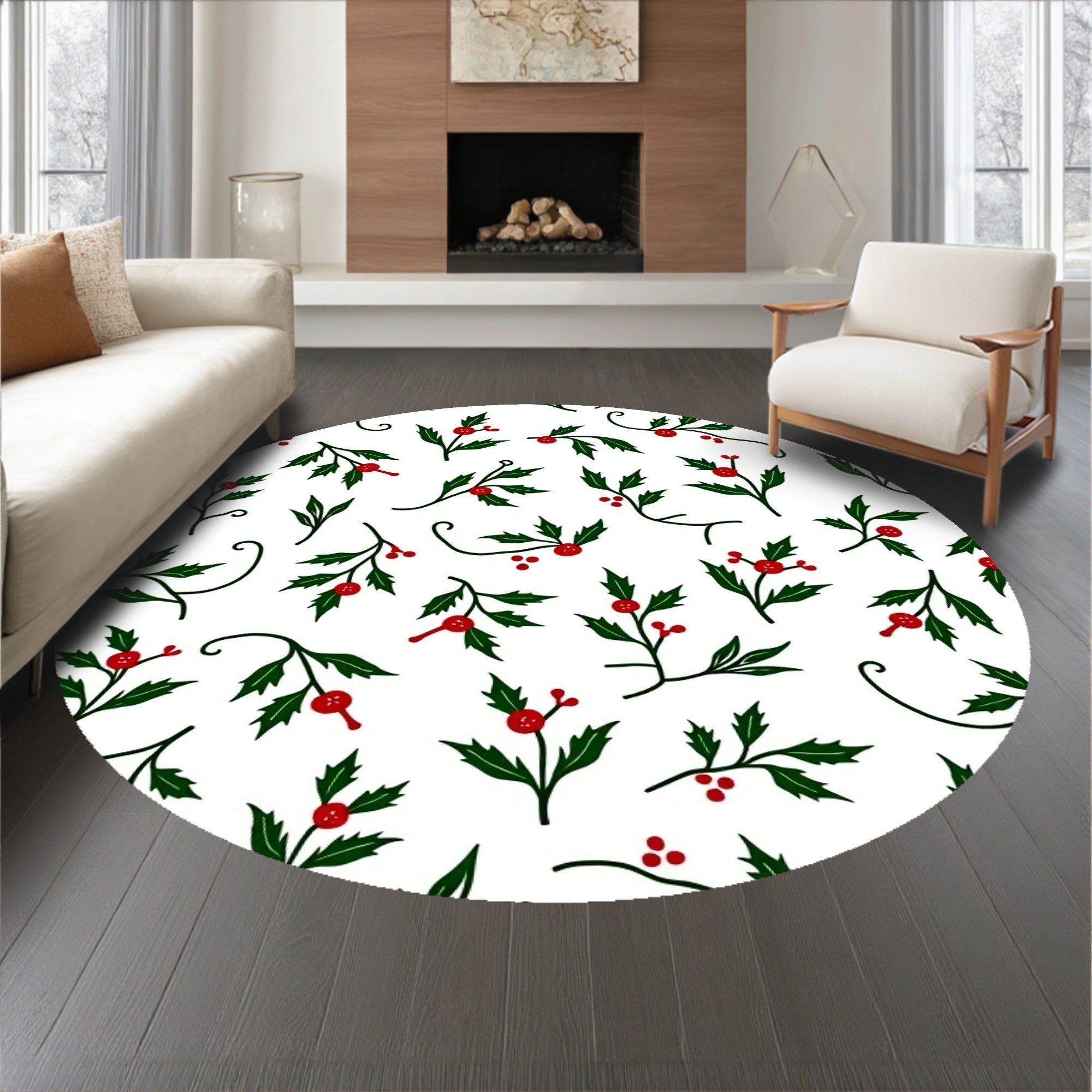 Vintage Holly Berry Vine with Botanical Christmas Wreaths(White)