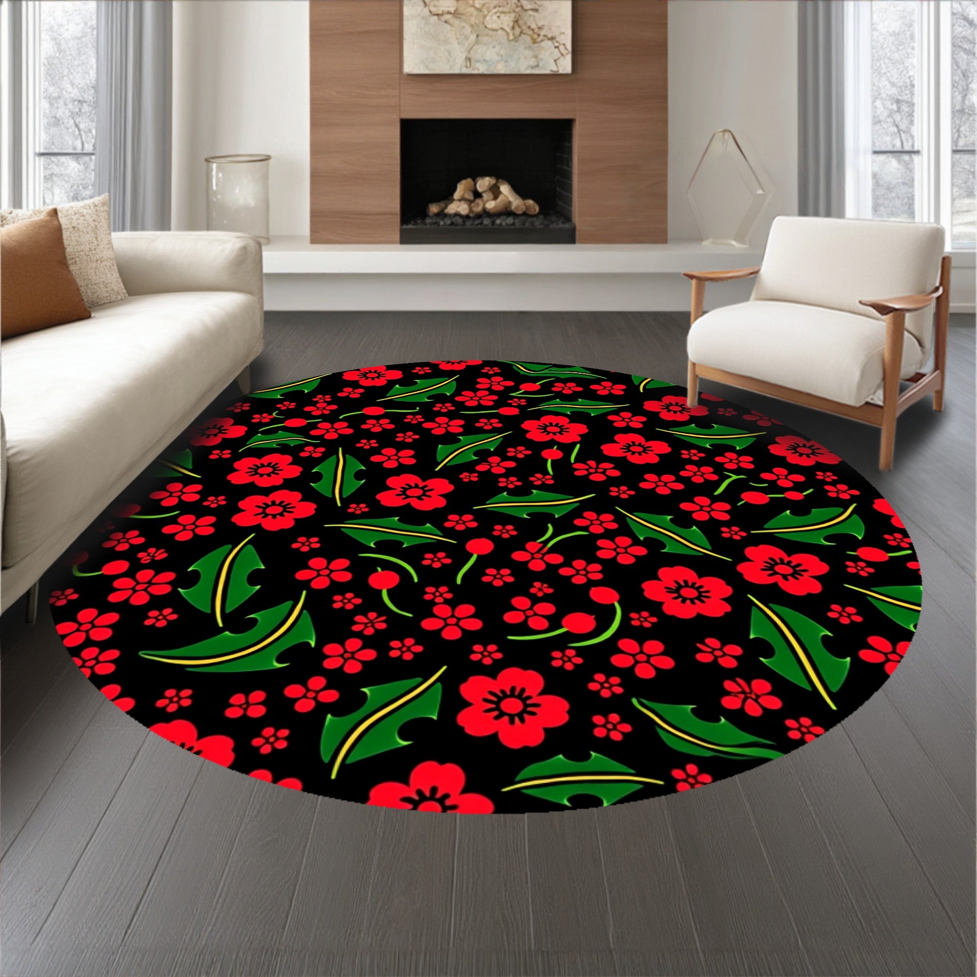 Abstract Holly Berry Clusters with Curved Leafy Vines(Red)