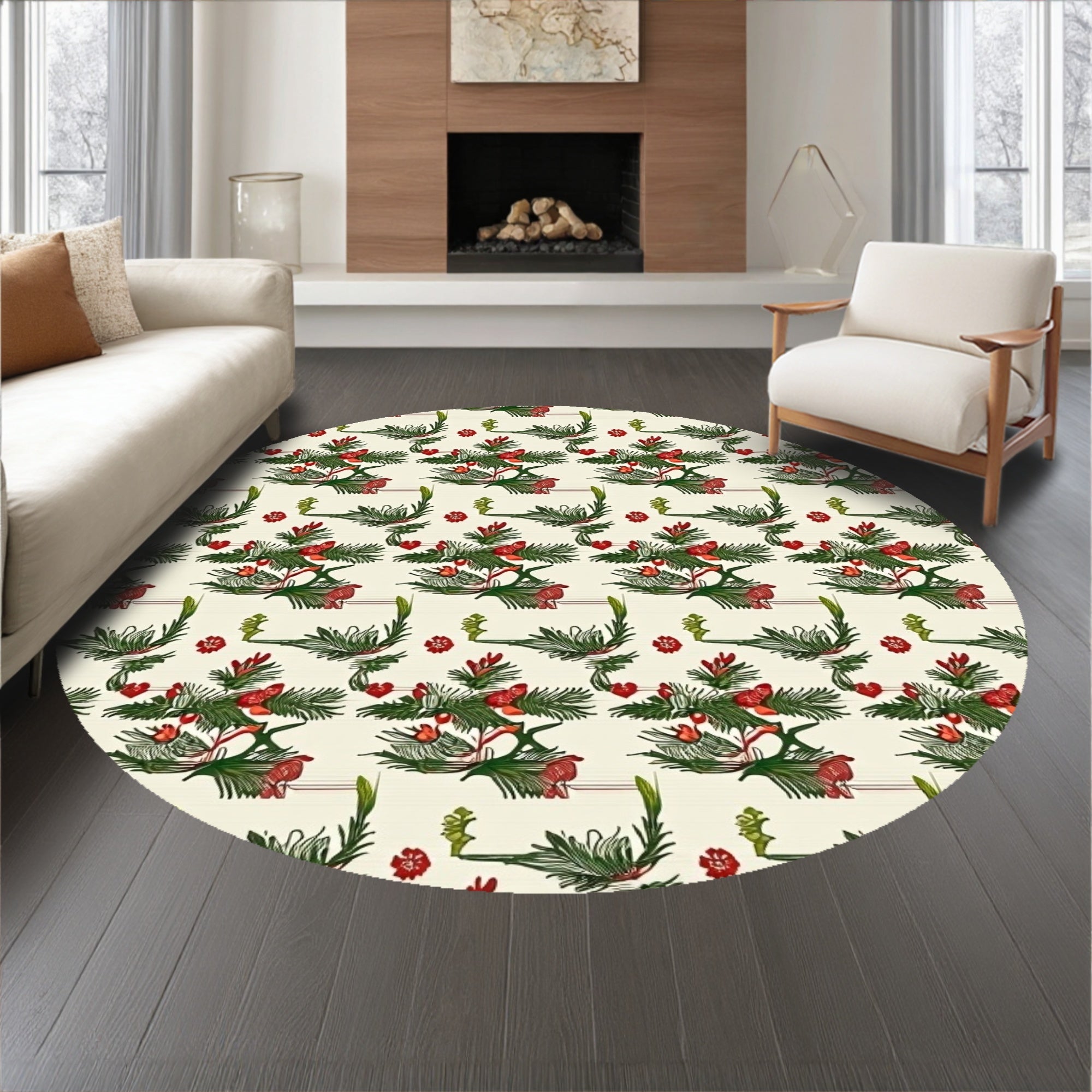 Yuletide Evergreen Seasonal Pine Needle Half Circle Design(Ivory)