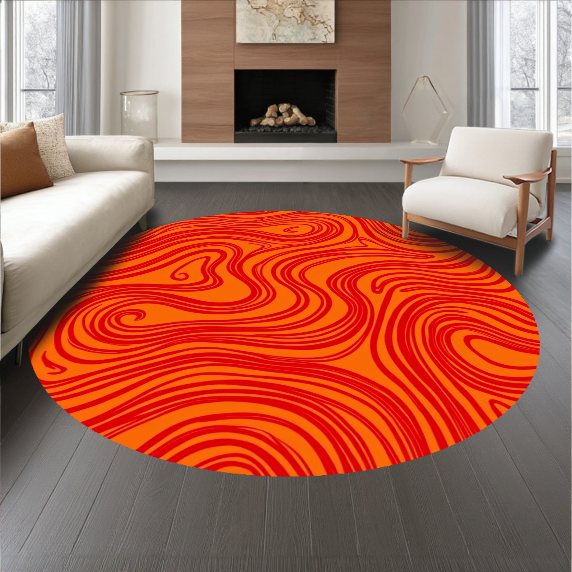 Abstract Flame Dance Shaggy with Dynamic Fire Inspired Curves(Orange)