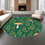 Mushroom Meadow Motif with Botanical Accents and Whimsical Detailing (Green) - ODIKA