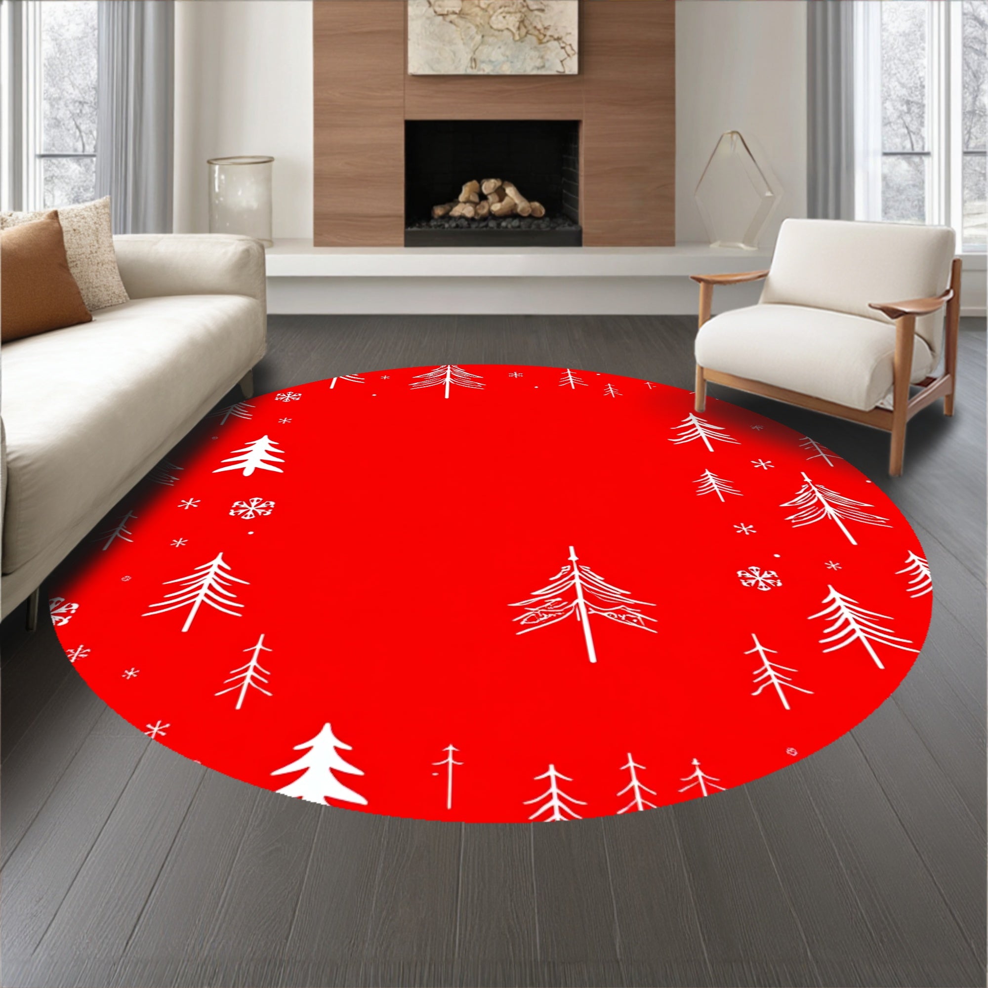 Joyful Winter Wonderland Pathway Adornment With Fir Illustrations(Red)