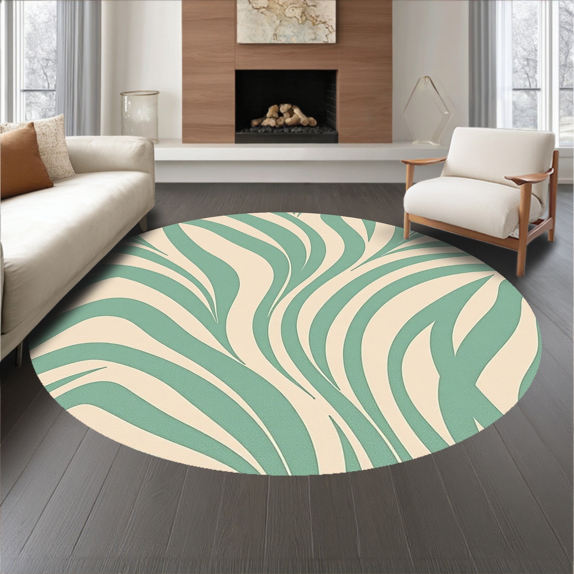 Sage Inspired Palm Frond with Abstract Interlocking Botanical Swirls(Beige)