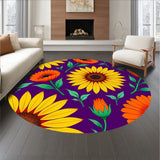 Vintage Sunflower Burst with Autumn Poppy Medallion Floral Design(Purple)