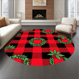 Festive Buffalo Check Doormat with Holiday Wreath Motifs(Red)