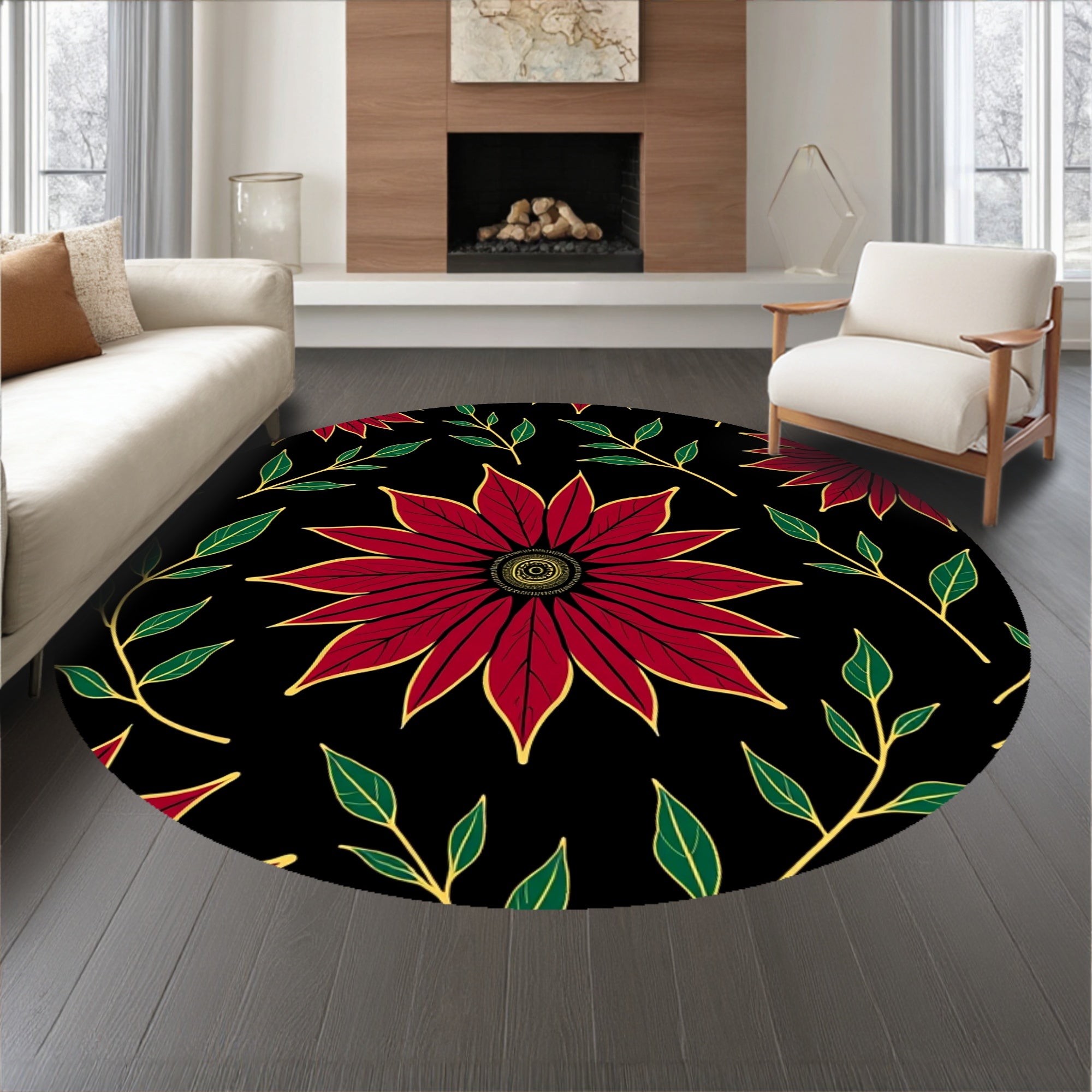 Vintage Poinsettia Bloom Anti Slip Holiday Throw(Red)