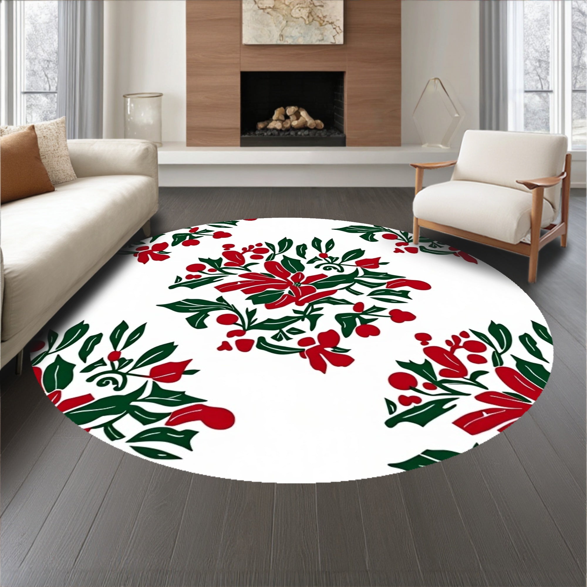 Vintage Holly Wreath Medallion Area Non Slip(Red)