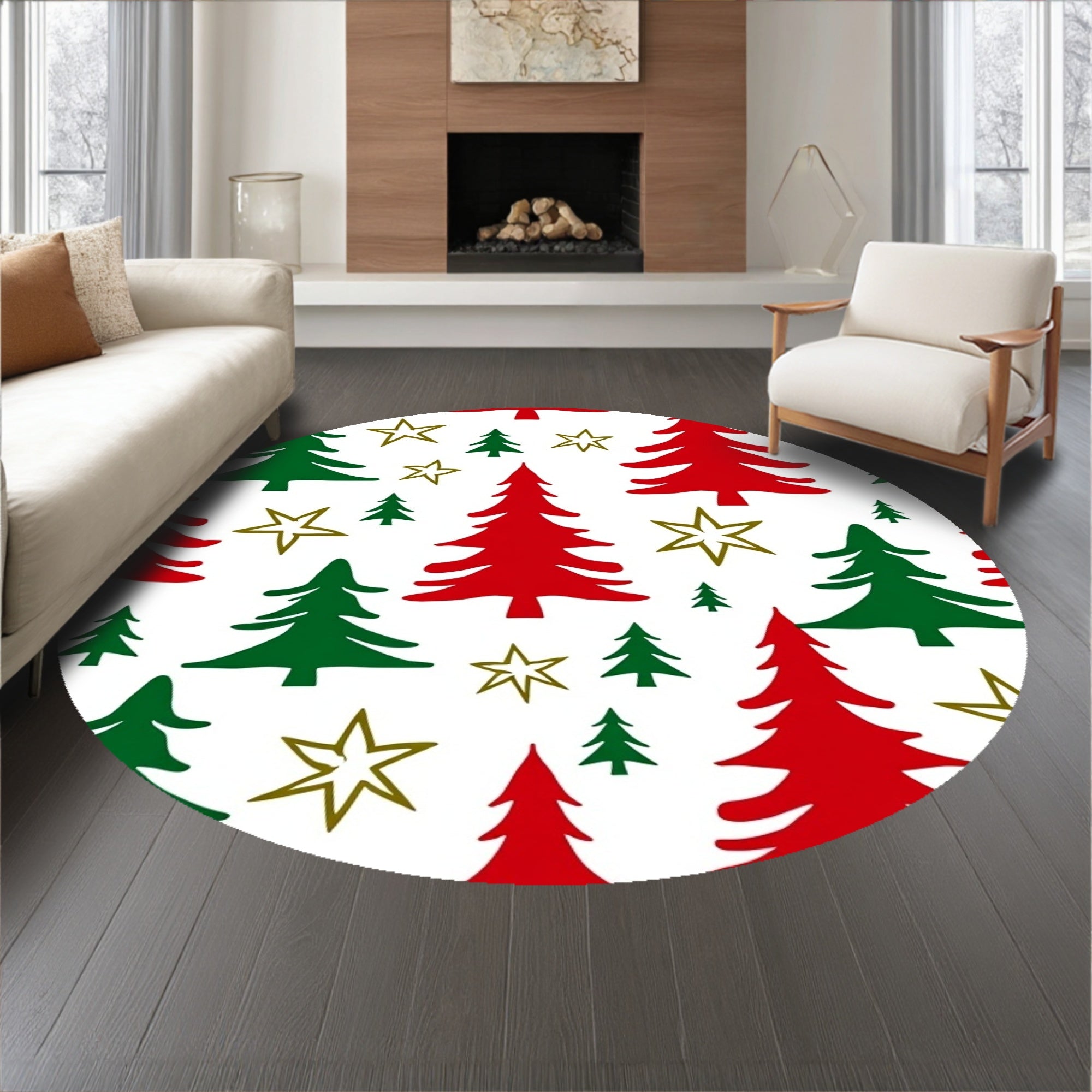 Holiday Tree with Decorative Pine Branch Motifs(Red)