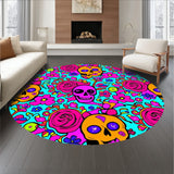 Vibrant Calavera Floral Motif Circular Tapestry Dia De Muertos Art(Pink)