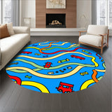 Vibrant Roadway Adventure With Playful Vehicle Icons (Blue)