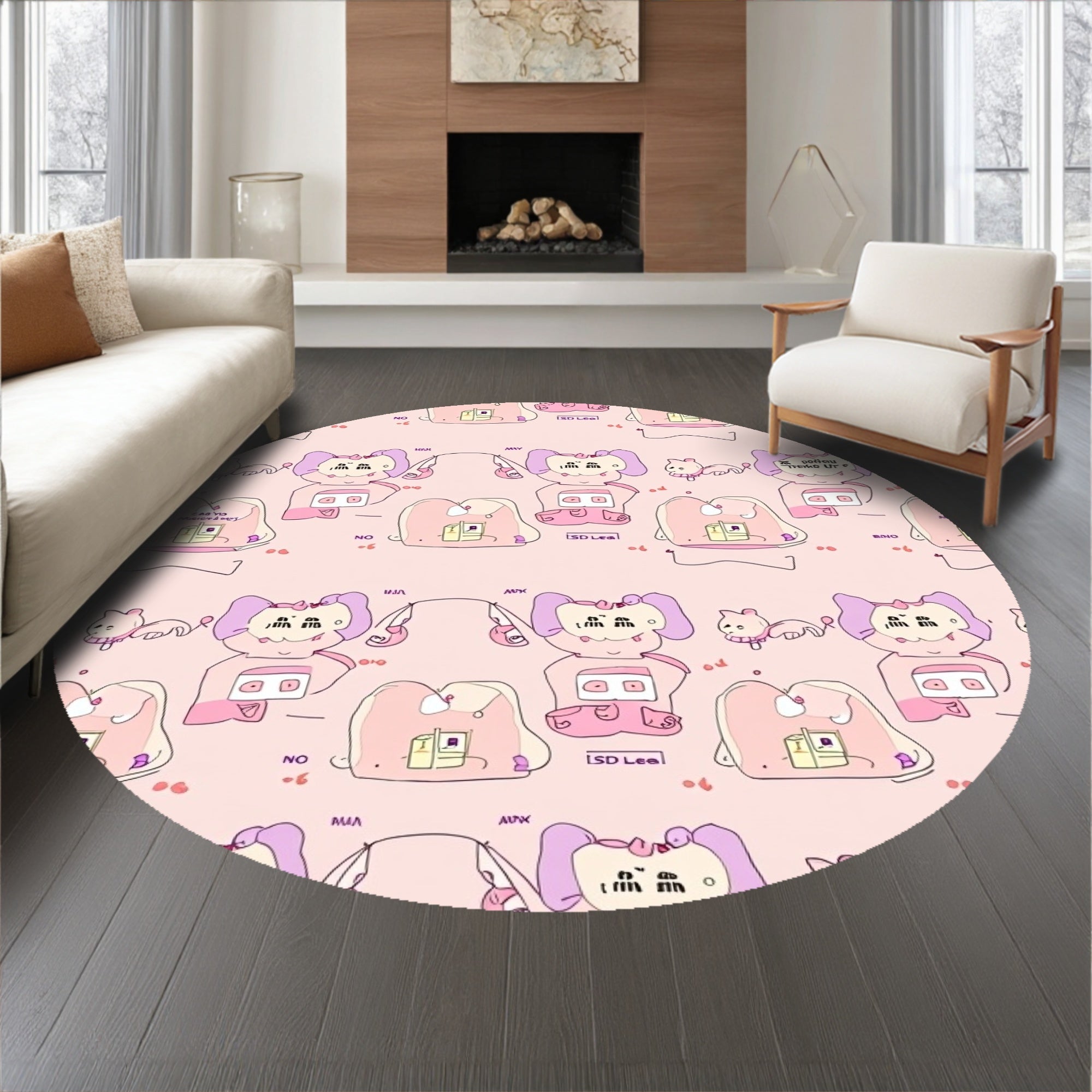 Glowing Tabby Kitten Christmas Village Scene Area Covering(Pink)