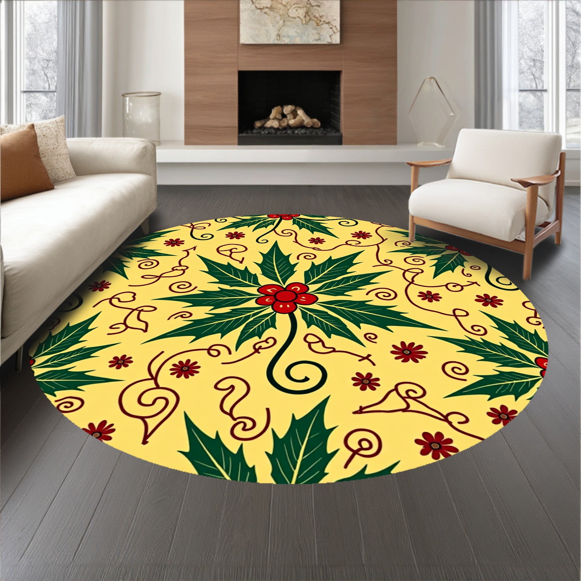 Vintage Holiday Holly Leaf With Elegant Festive Motifs(Yellow)