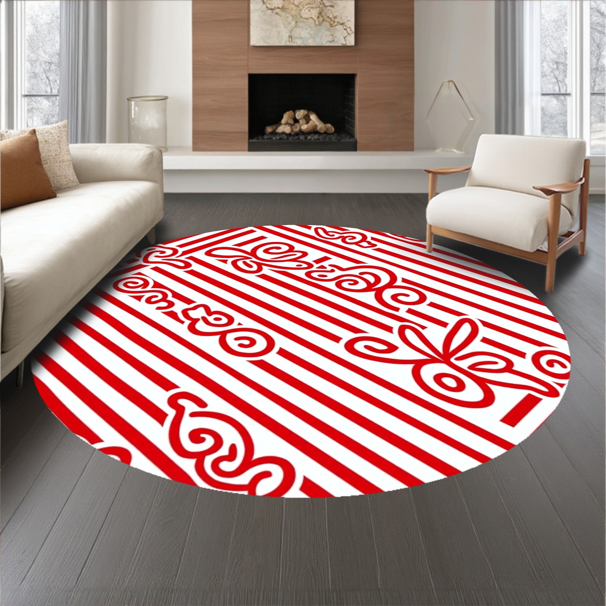 Classic Cane Stripe Medallion Area Non Slip(Red)