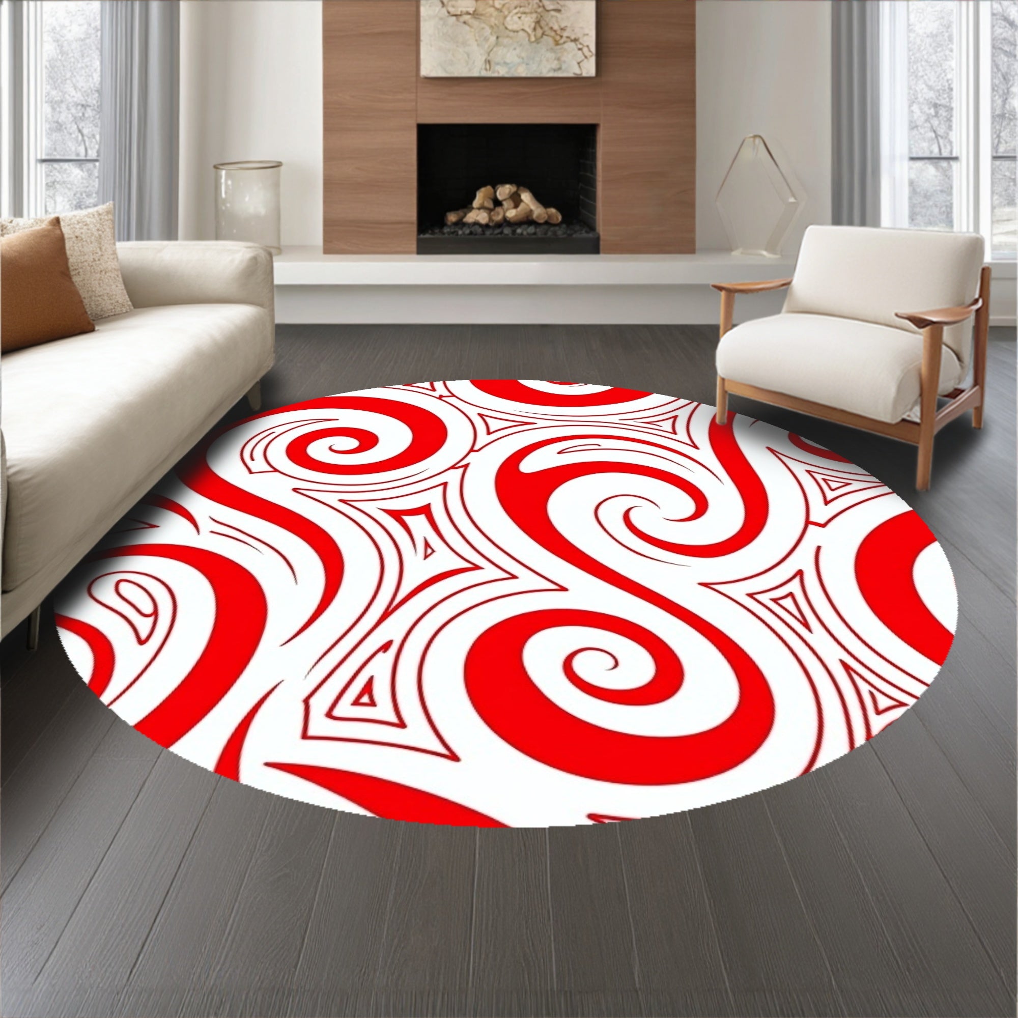 Modern Abstract Swirl Design with Artistic Crimson Waves(Red)