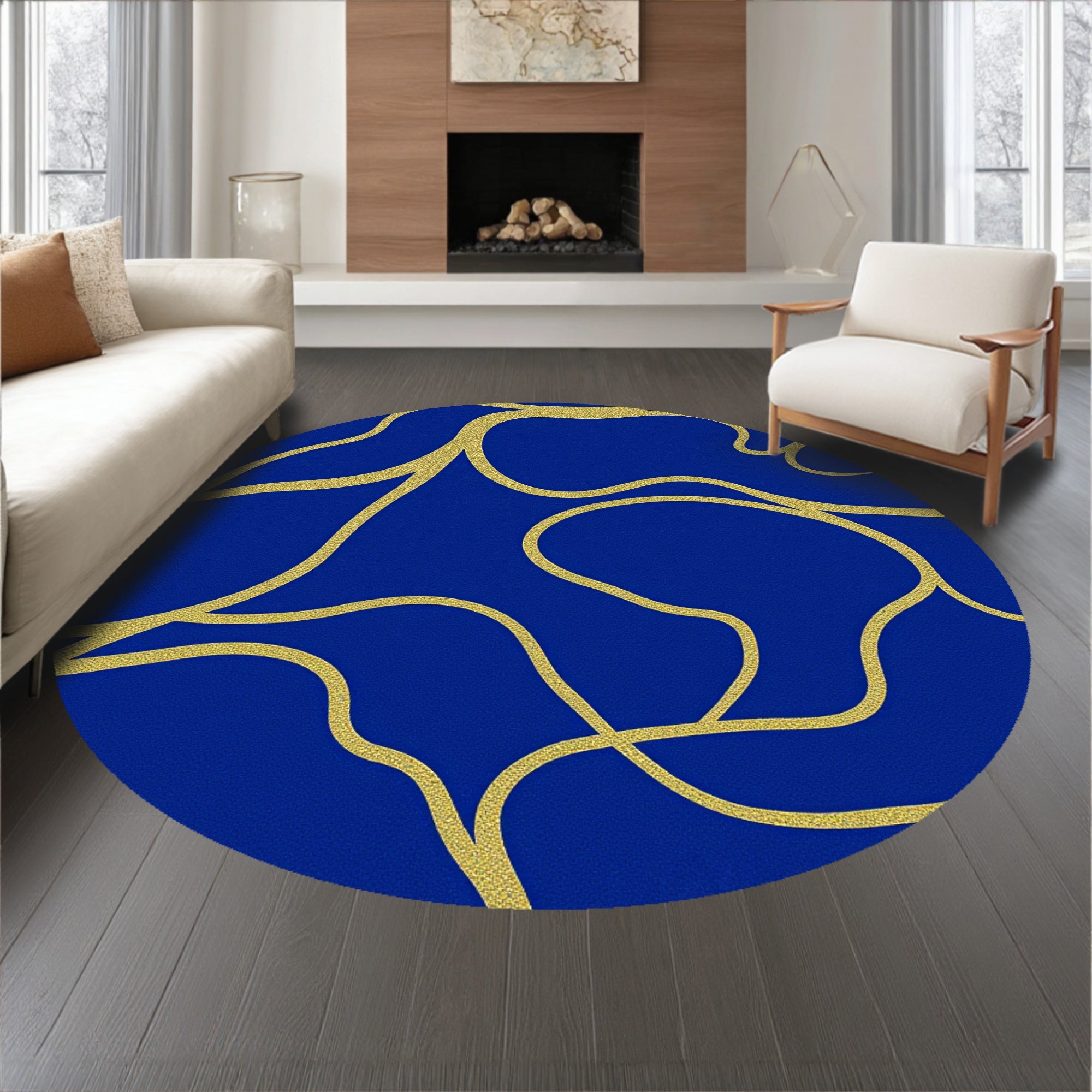 Celestial Wave Featuring Metallic Streaks and Fluid Abstract Forms(Blue)