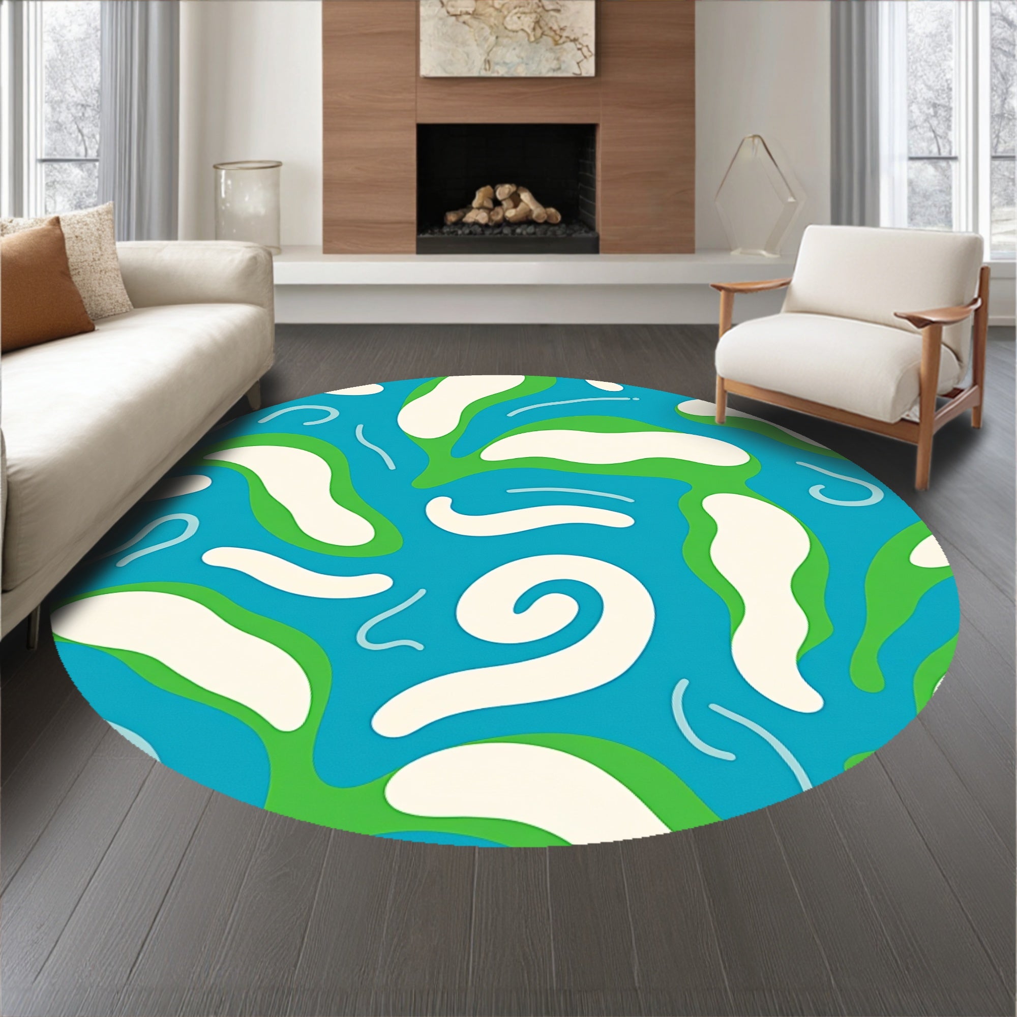 Interlocking Wave Motif with Abstract Coral Accents (Blue) - ODIKA