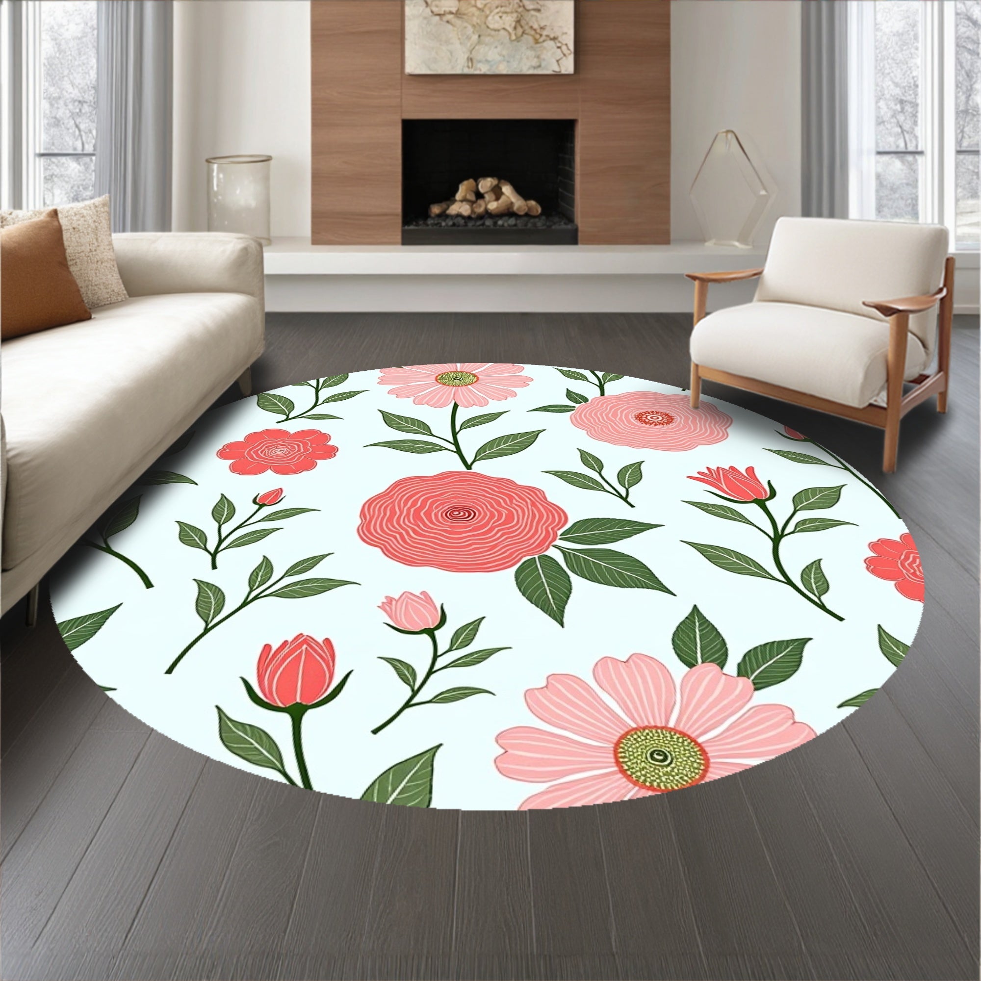 Romantic Rose Garden Motif Modern Area Plush Texture(Pink)