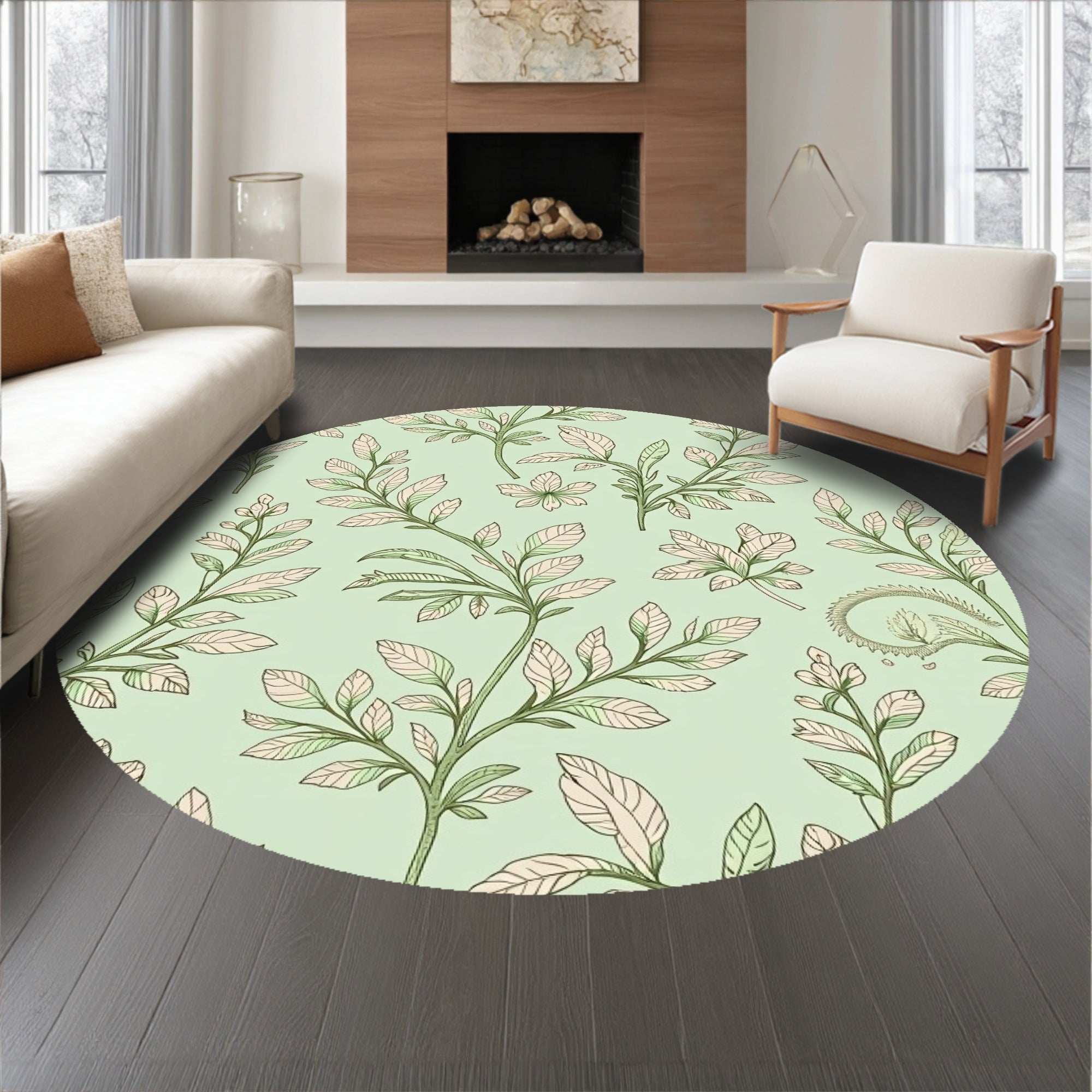 Ornate Boho Garden Vine Motif with Stylized Blooms (Green) - ODIKA