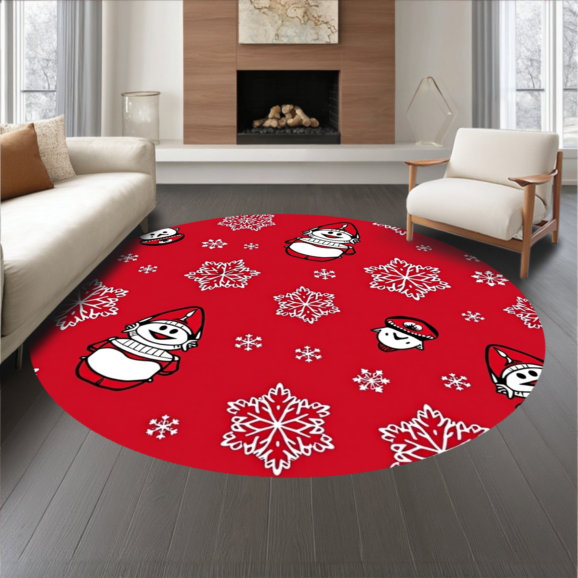Whimsical Snowman Amidst Frosted Snowflake Swirls Seasonal Décor(Red)