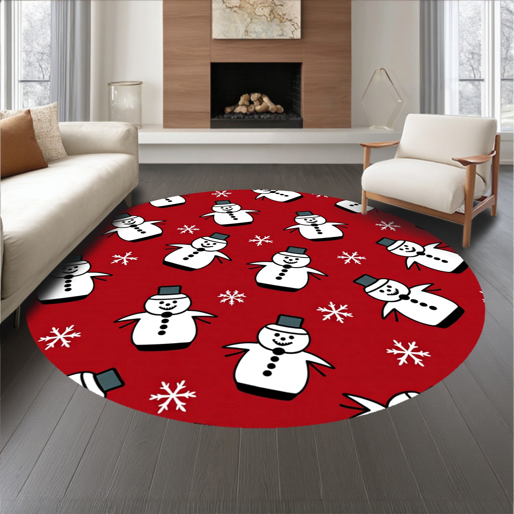 Festive Snowman Area with Holiday Motifs(Red)