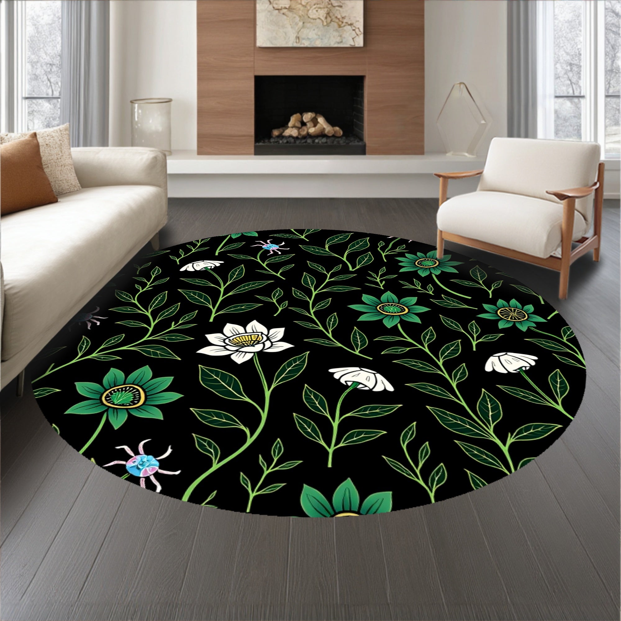 Enchanted Jungle Lotus and Mushroom with Beetle Accents (Black) - ODIKA