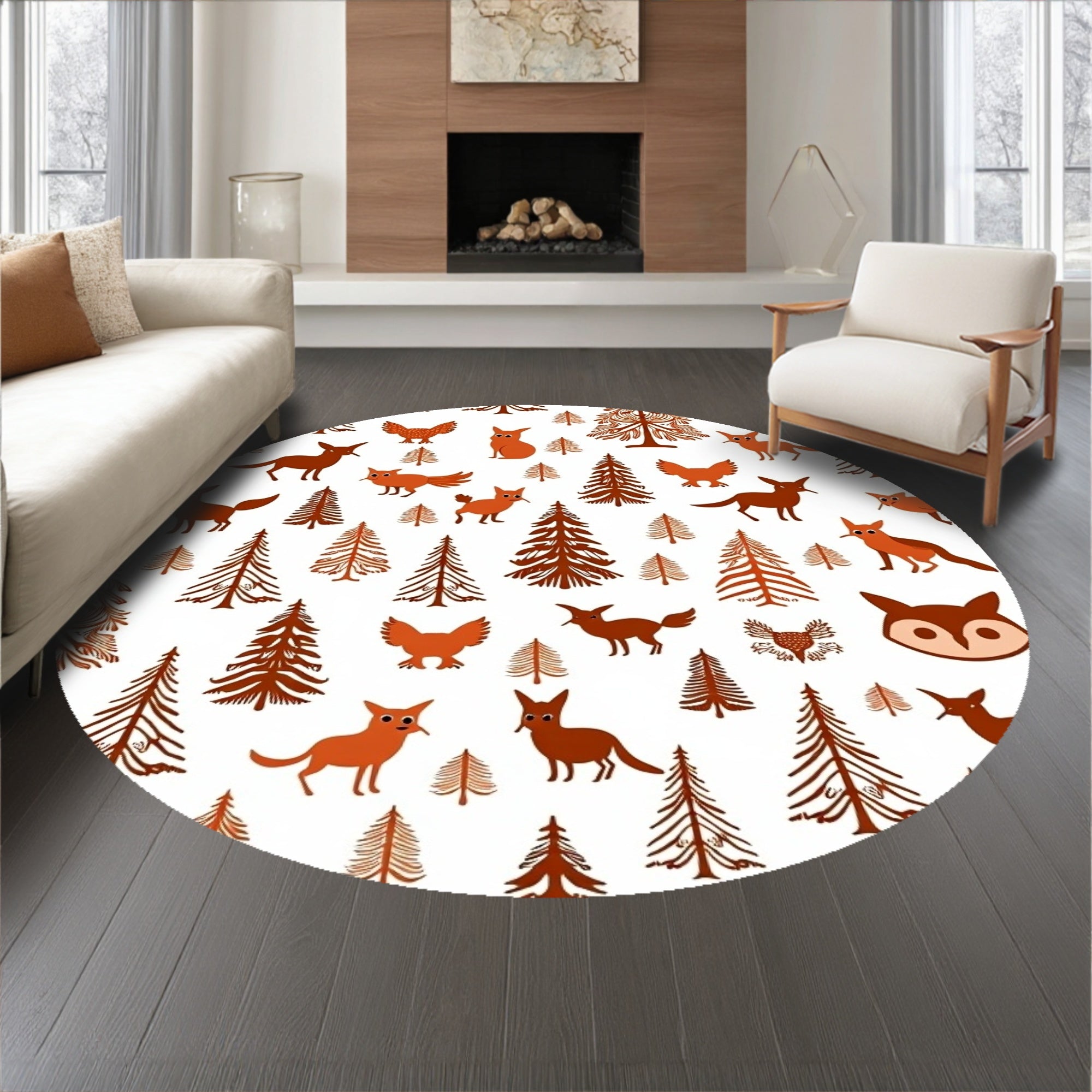 Enchanted Forest Animals Doormat Woodland Creatures Theme(Brown)
