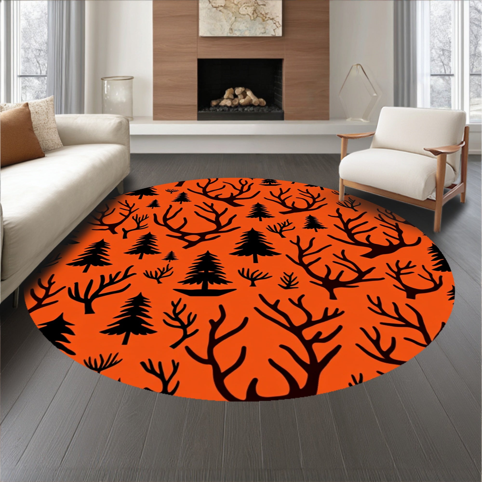 Reindeer Antler with Evergreen Tree Forest Scene(Orange)