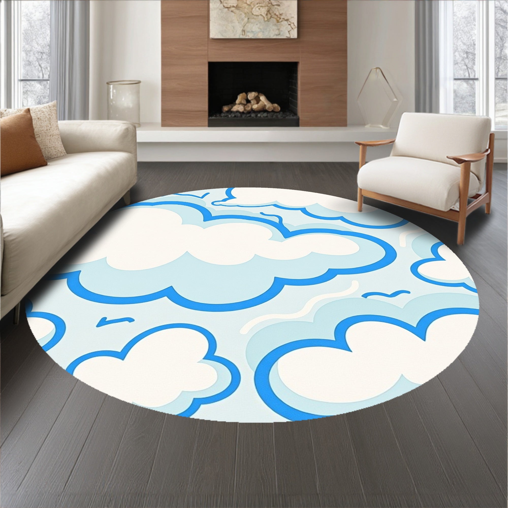Whimsical Puffy Nimbus with Abstract Forms and Fluid Lines(Blue)