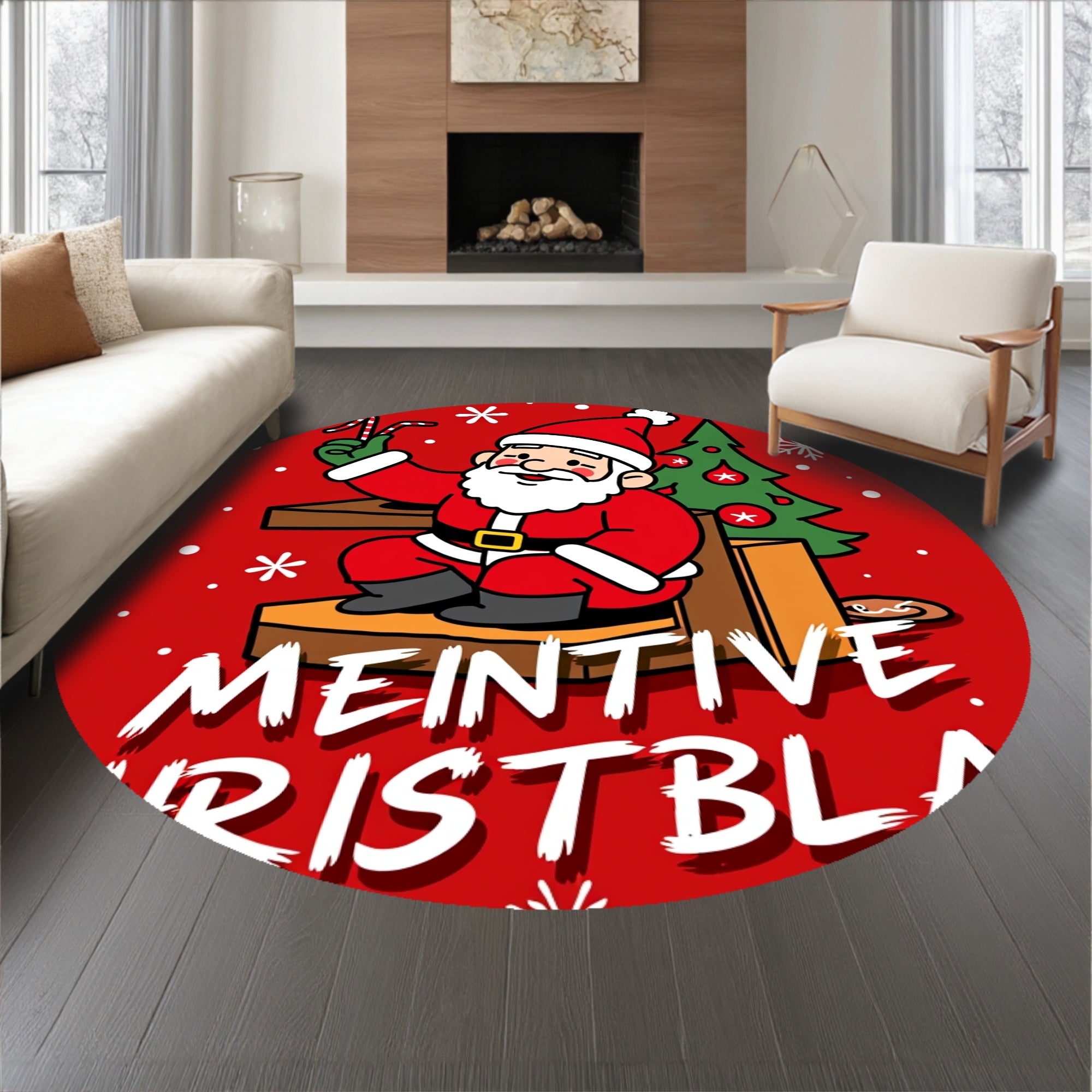 Festive Jolly Santa Beside Fireplace Holiday(Red)