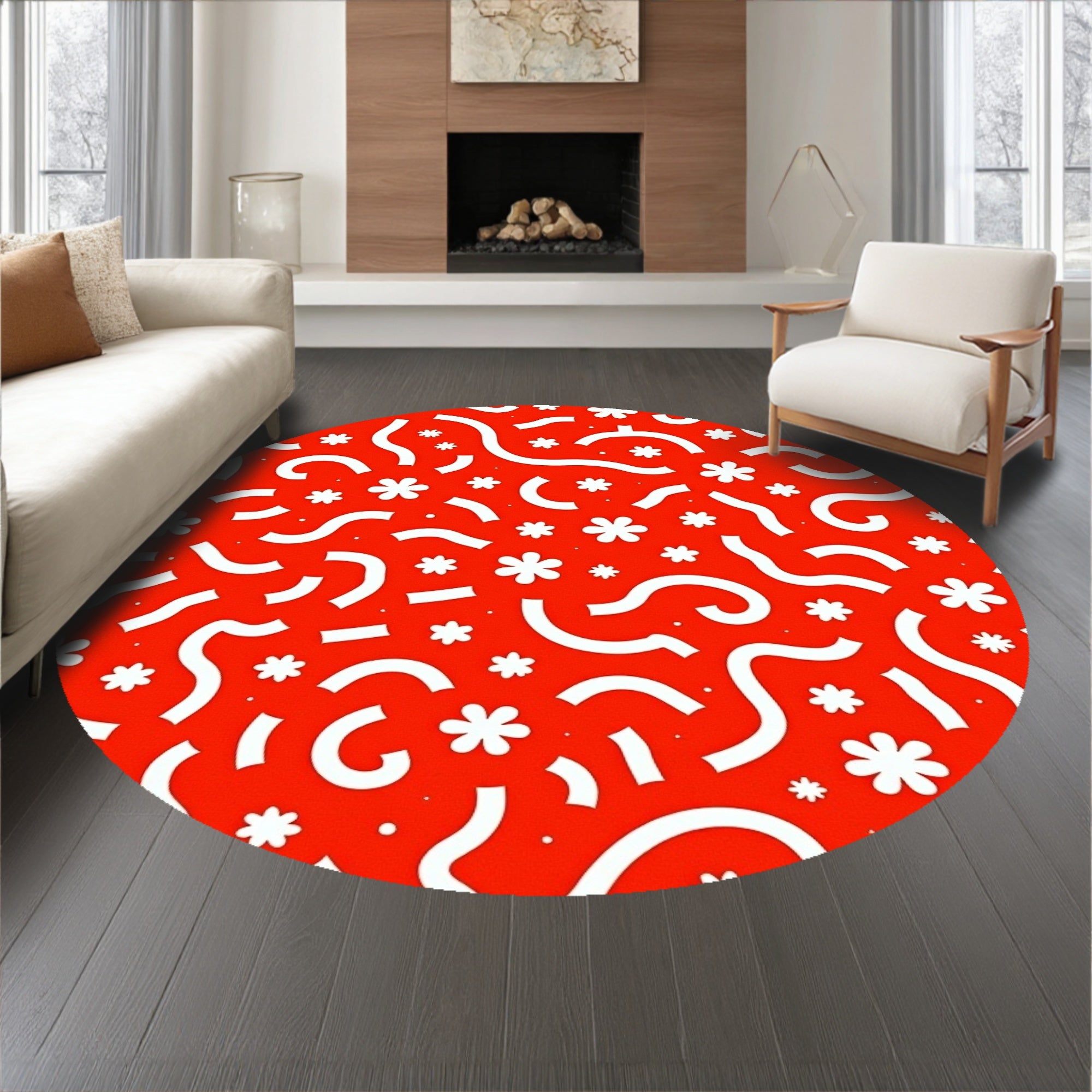 Playful Polka Dot Array with Contrasting Whimsical Shapes(Red)