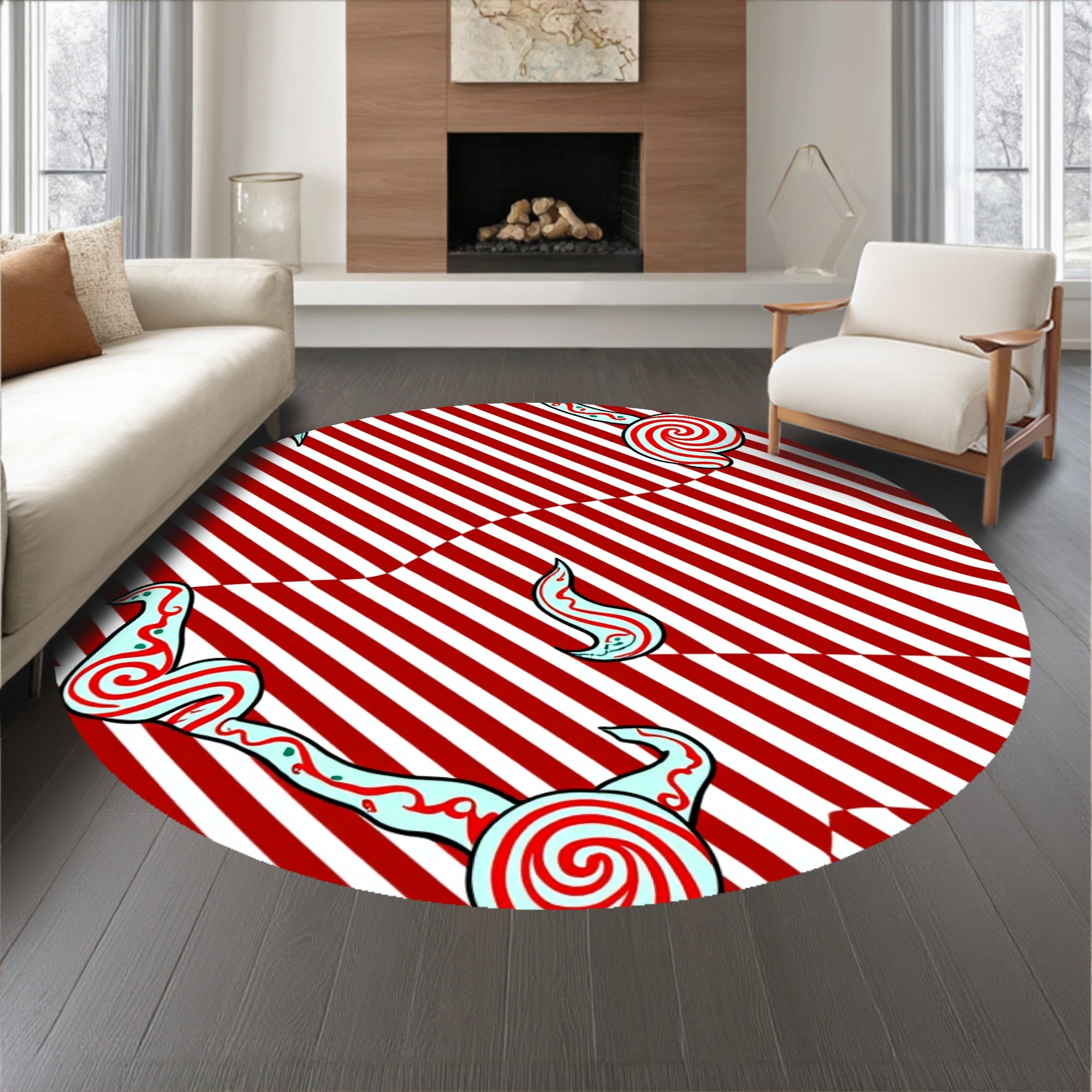 Cane Stripe Welcome with Peppermint Swirl Design(Red)
