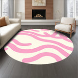 Ivory Wavy Ribbon Design Elegant Floor Covering with Fluid Motifs (Pink)