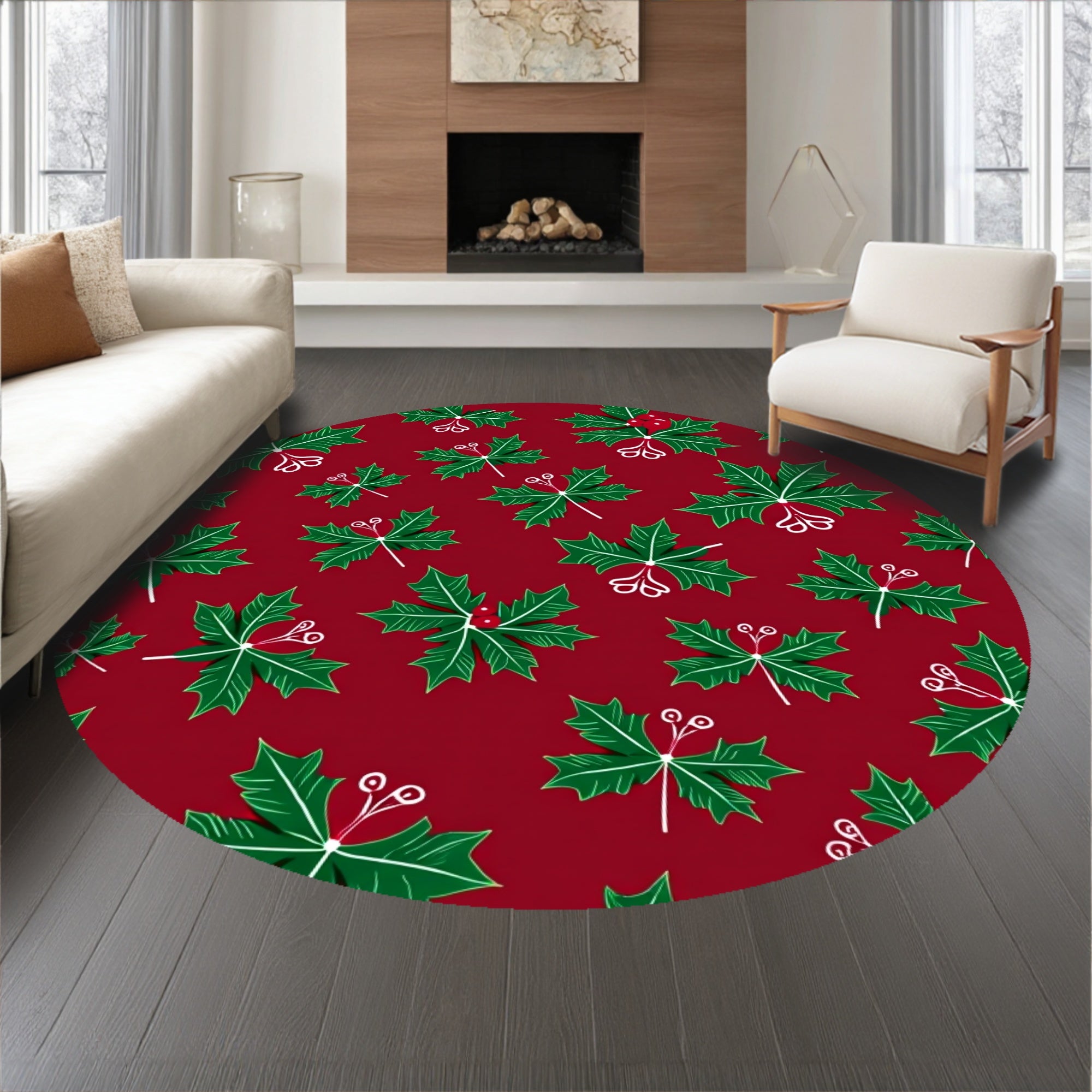 Festive Holly Leaf Motif with Seasonal Berry Accents(Red)