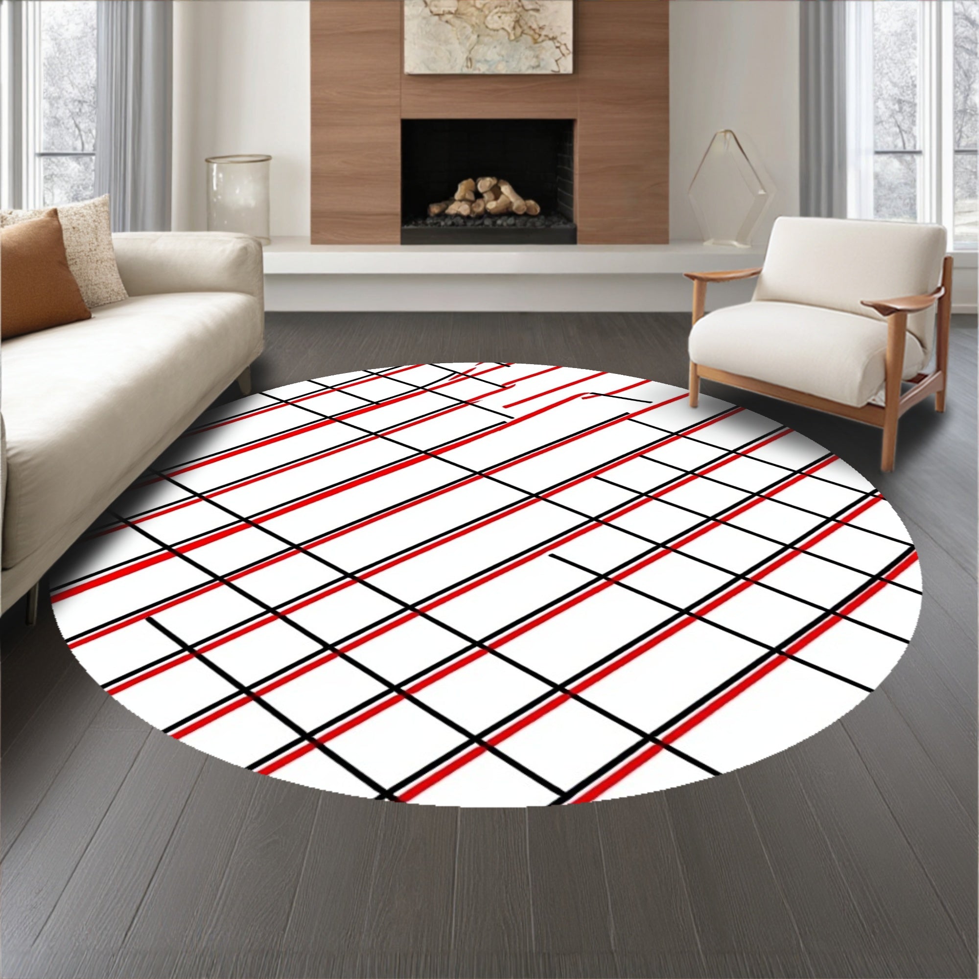 Diagonal Checkerboard Design with Crisp Contrasting Lines(Red)