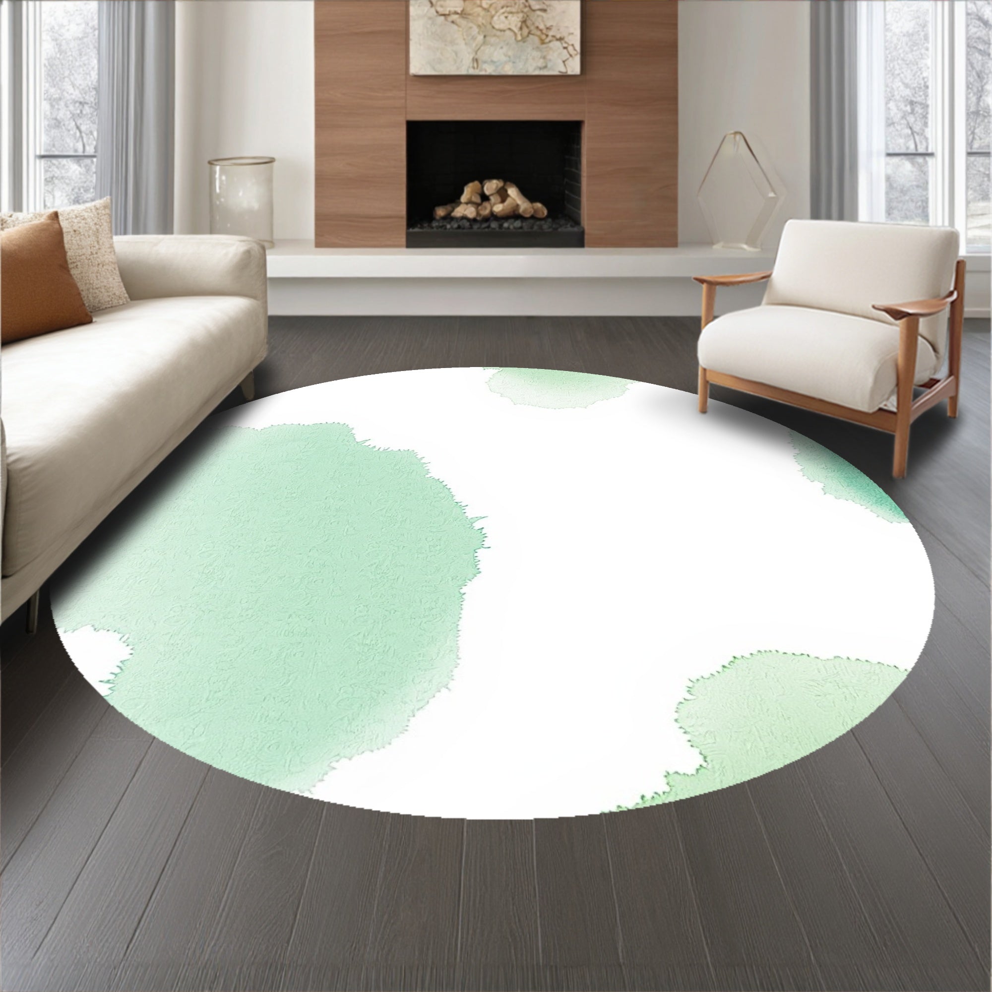 Abstract Watercolor Splash Motif Machine Floor Covering(Green)